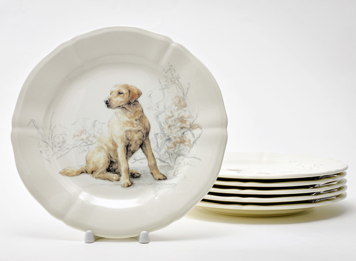 Набор тарелок столовый «DOGS SOLOGNE» Форма: GIEN Рошель. Фаянс. 232 мм.