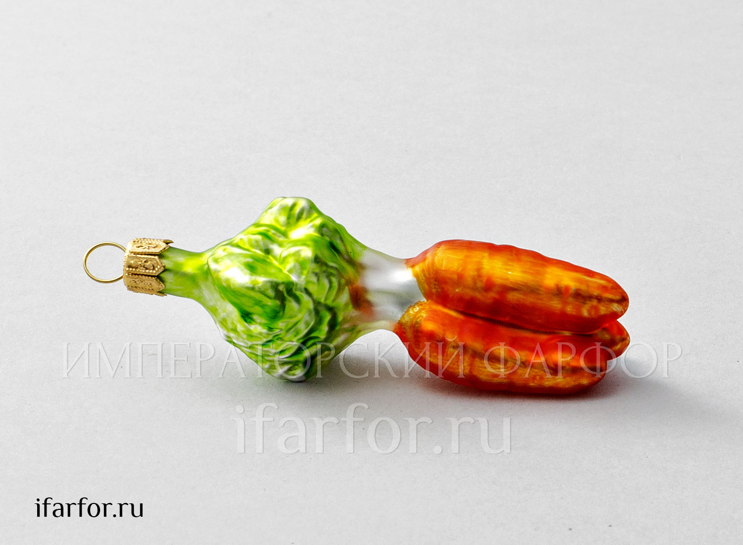 Елочная игрушка «Ягоды и фрукты. Морковь» Стекло. 35 x 100 мм.