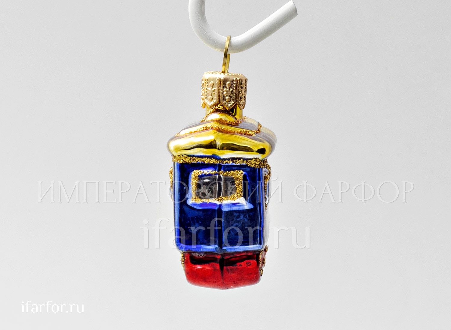 Елочная игрушка «Вагон синий mini» Стекло. 58 мм.