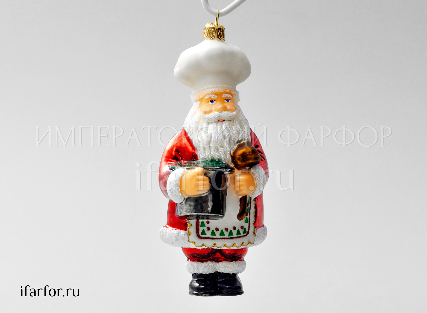Елочная игрушка «Дед Мороз Повар» Стекло. 163 мм.