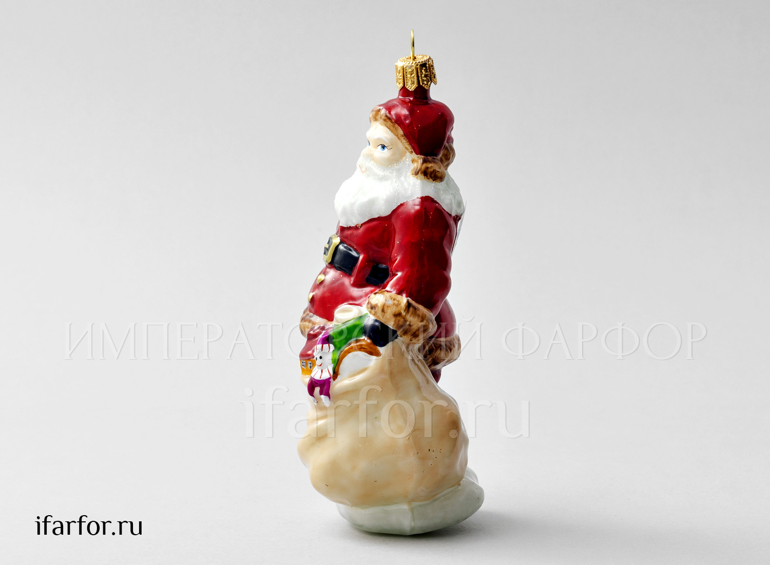 Елочная игрушка «Дед Мороз с мешком» Стекло. 140 мм.