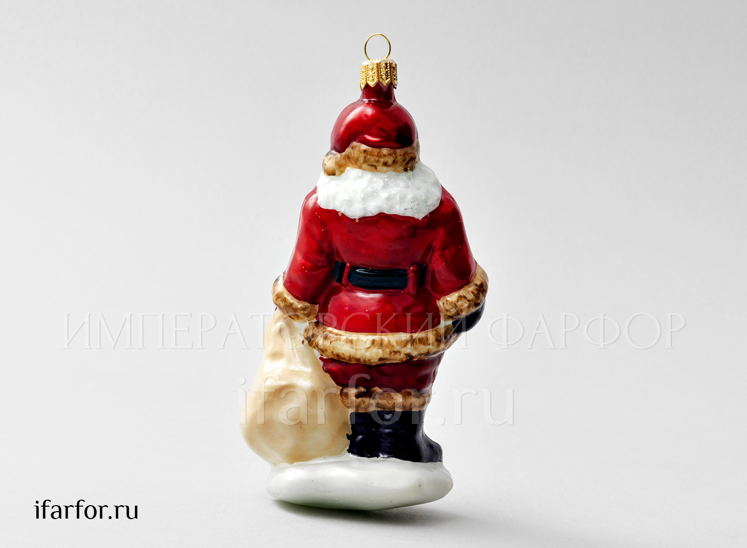 Елочная игрушка «Дед Мороз с мешком» Стекло. 140 мм.