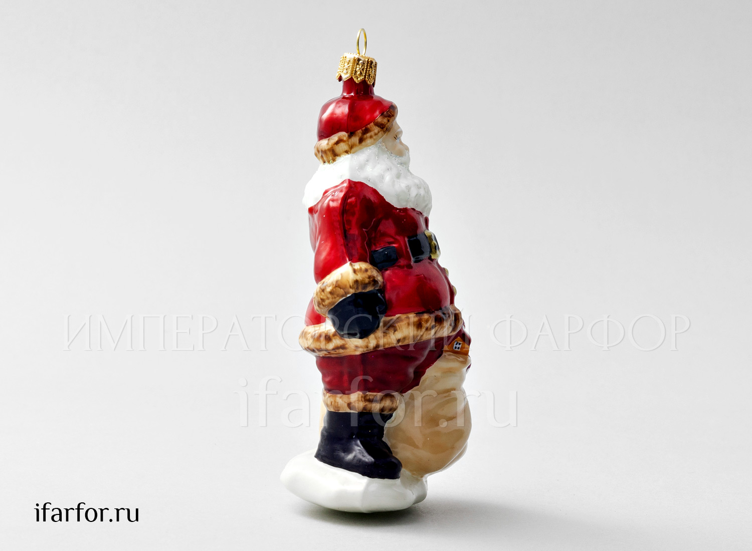 Елочная игрушка «Дед Мороз с мешком» Стекло. 140 мм.