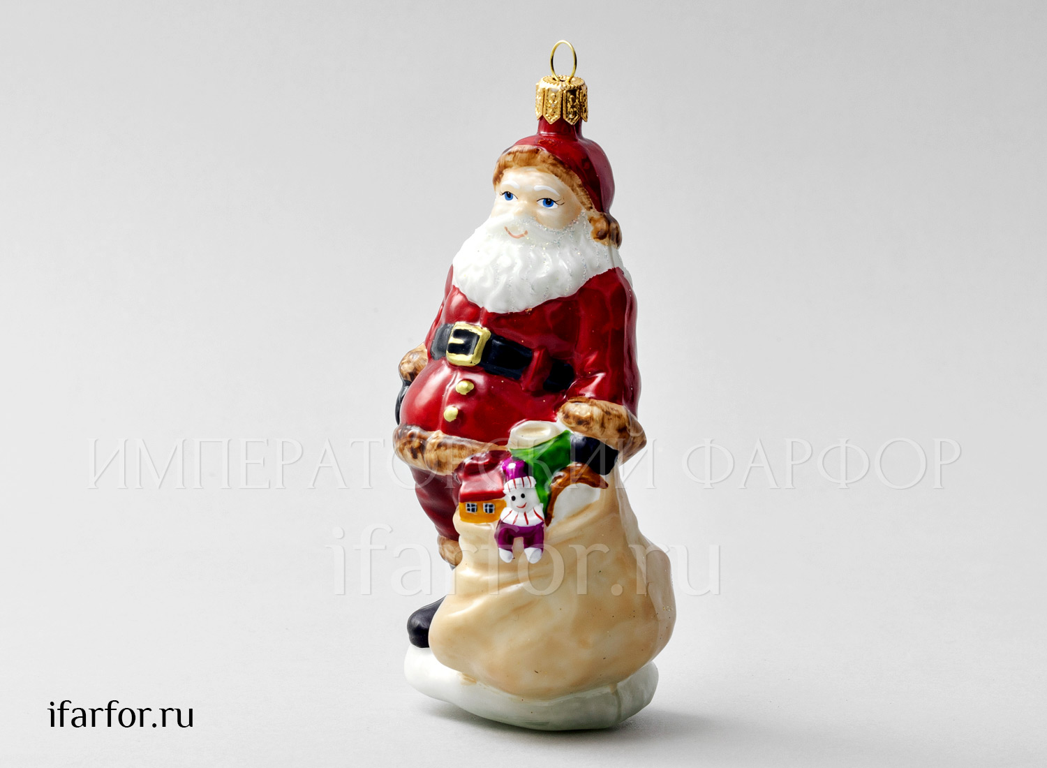 Елочная игрушка «Дед Мороз с мешком» Стекло. 140 мм.