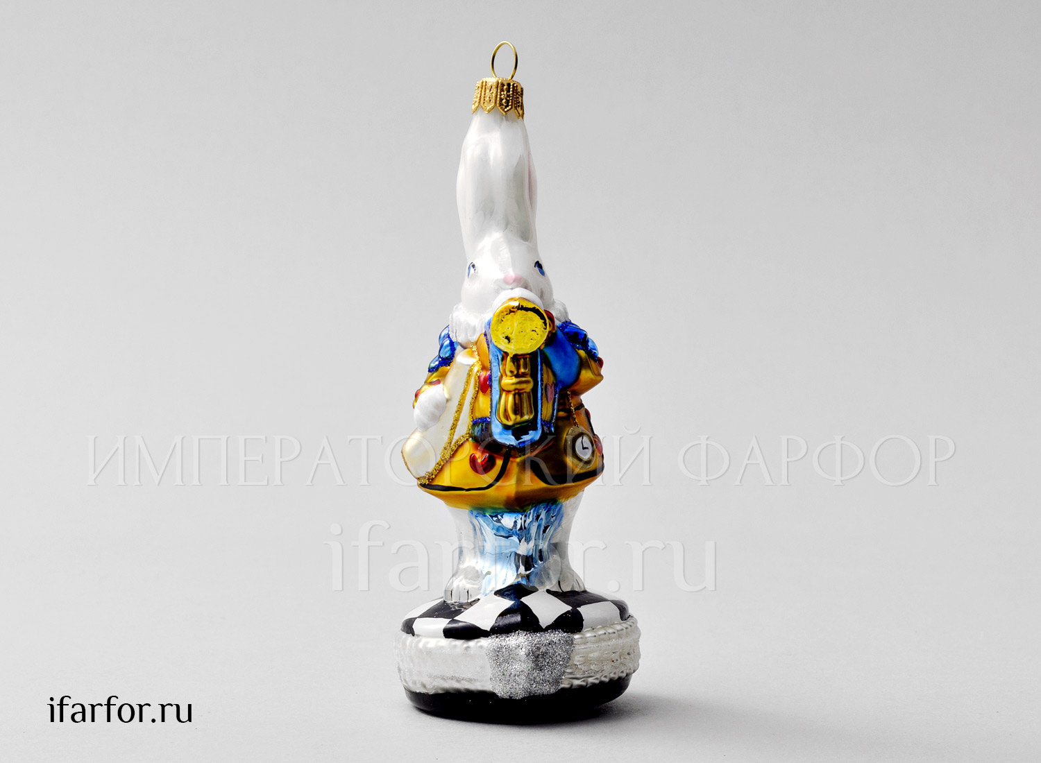 Елочная игрушка второй сорт «Кролик с трубой» Стекло. 140 мм.