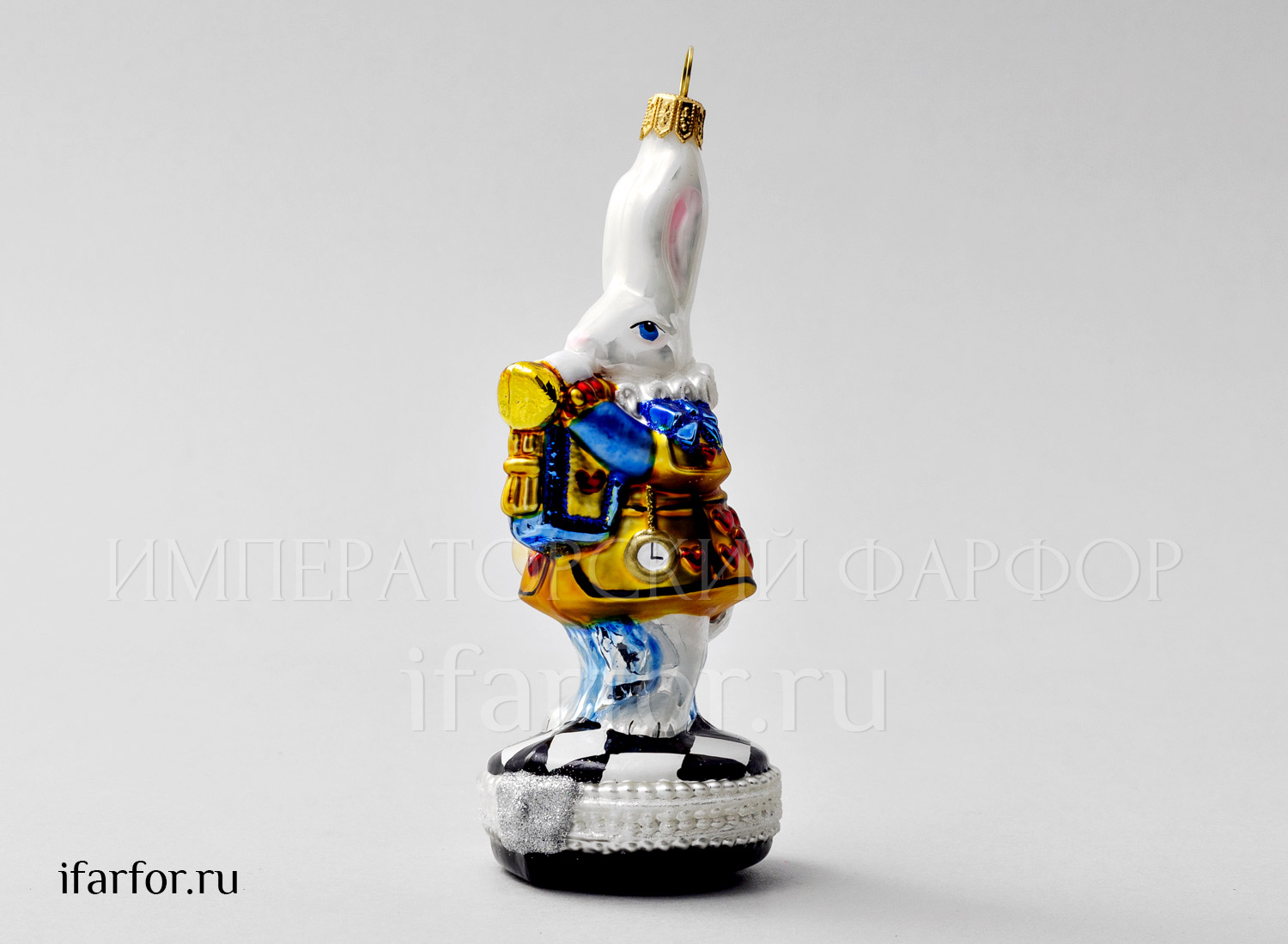 Елочная игрушка второй сорт «Кролик с трубой» Стекло. 140 мм.