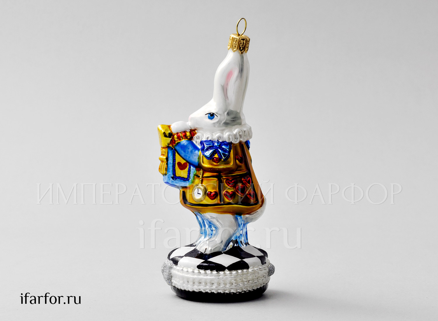 Елочная игрушка второй сорт «Кролик с трубой» Стекло. 140 мм.