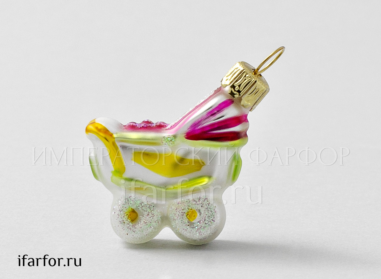 Елочная игрушка «Детская коляска розовая высокая»