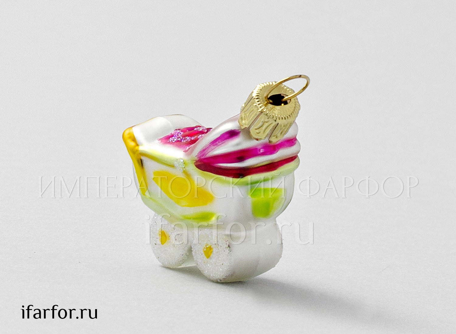 Елочная игрушка «Детская коляска розовая высокая»