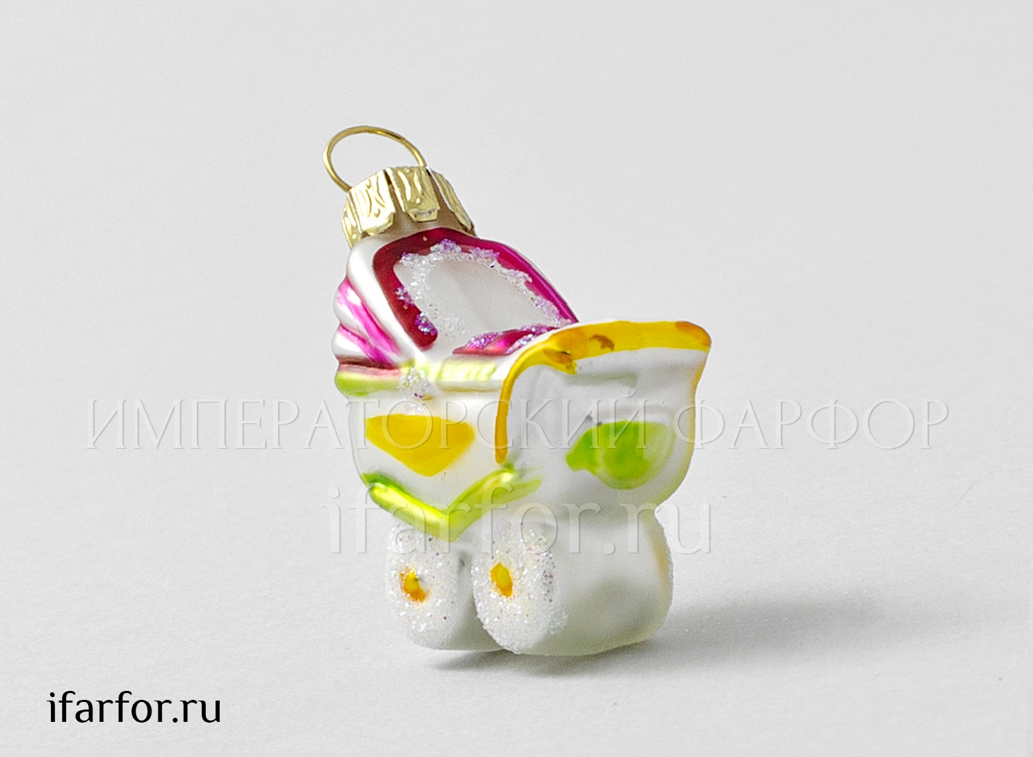 Елочная игрушка «Детская коляска розовая высокая»