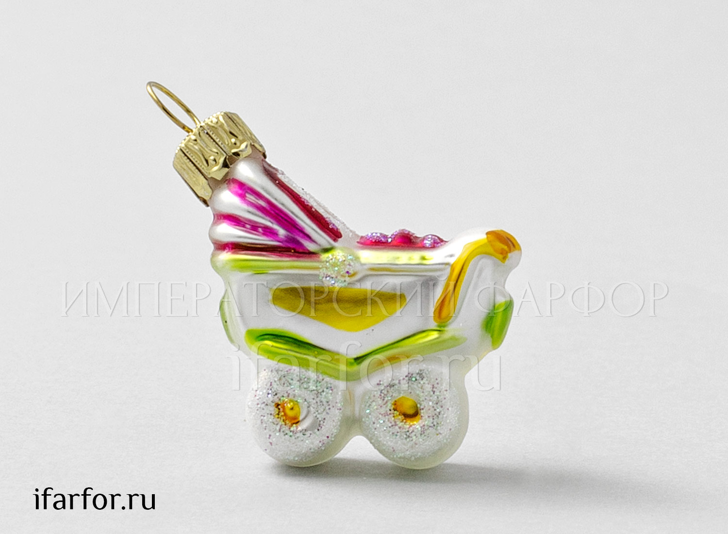 Елочная игрушка «Детская коляска розовая высокая»