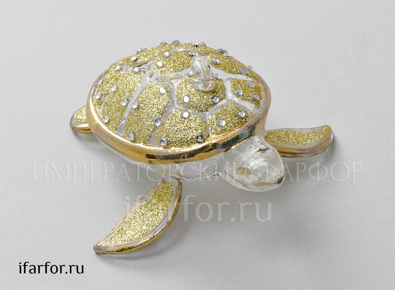 Елочная игрушка «Черепаха золотая с бриллиантами» Стекло. 40 мм.