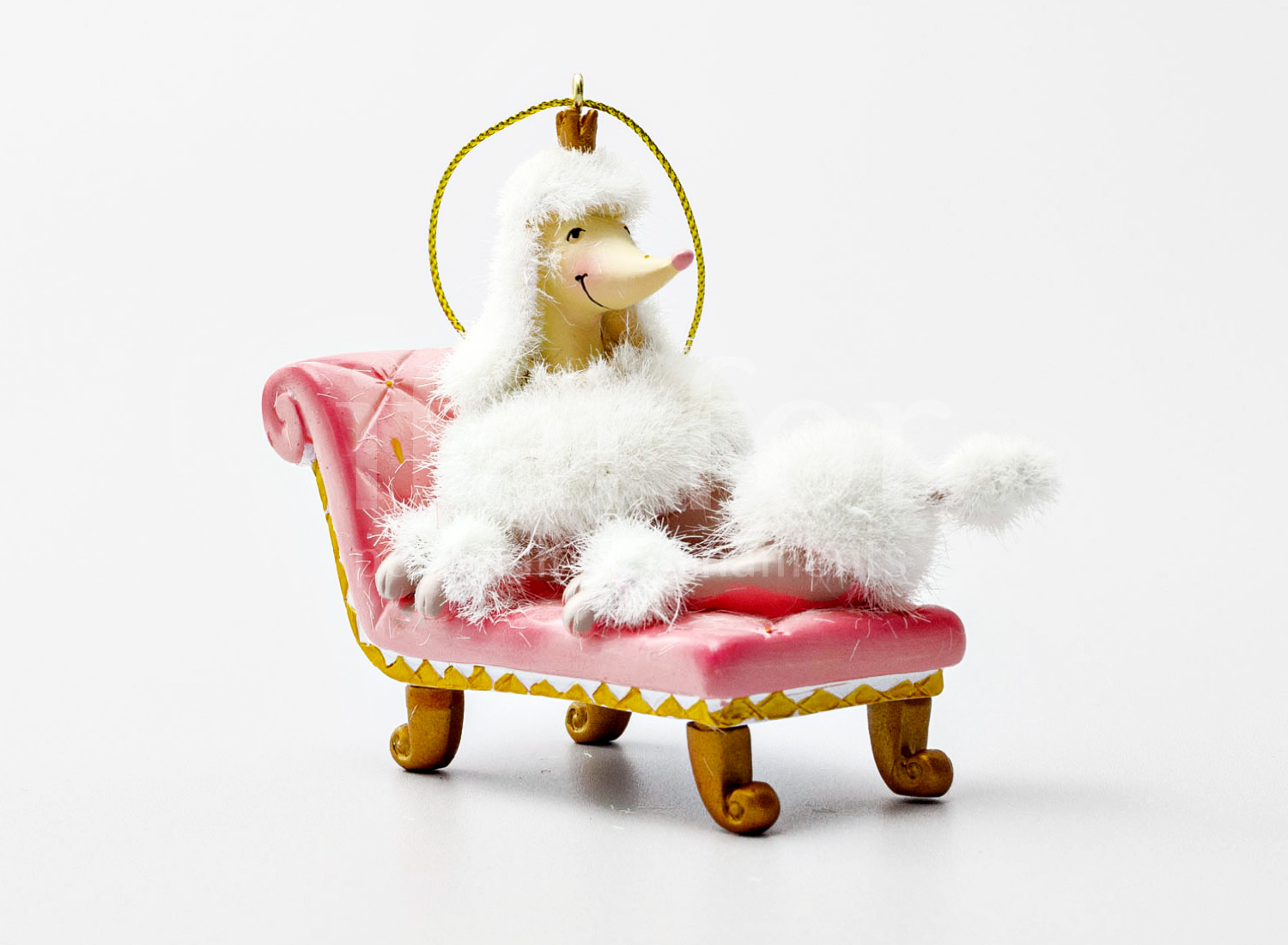 Елочная игрушка «Белый пудель на банкетке»