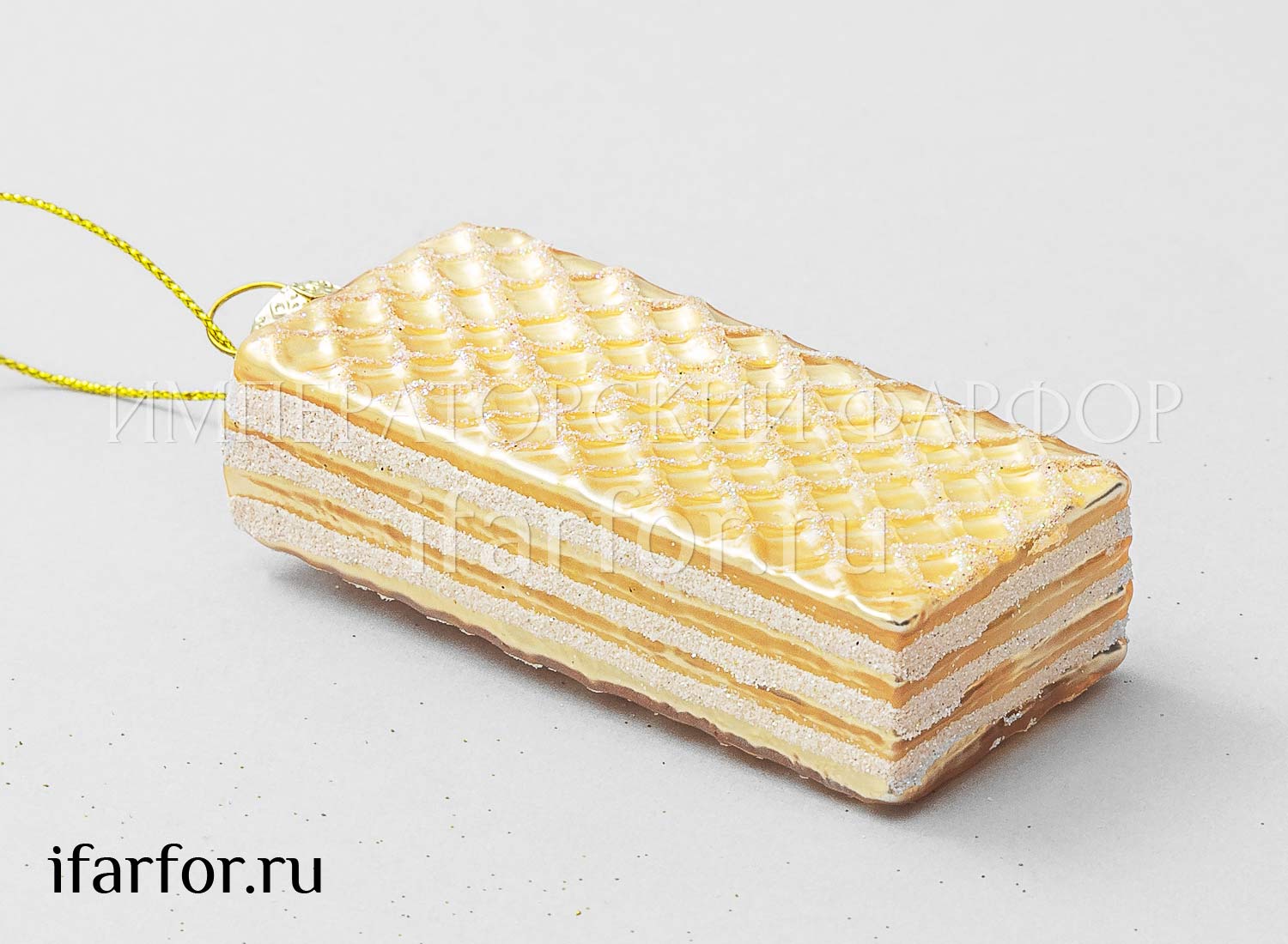 Елочная игрушка «Вафли сливочные» Стекло, пластик. 90 мм.