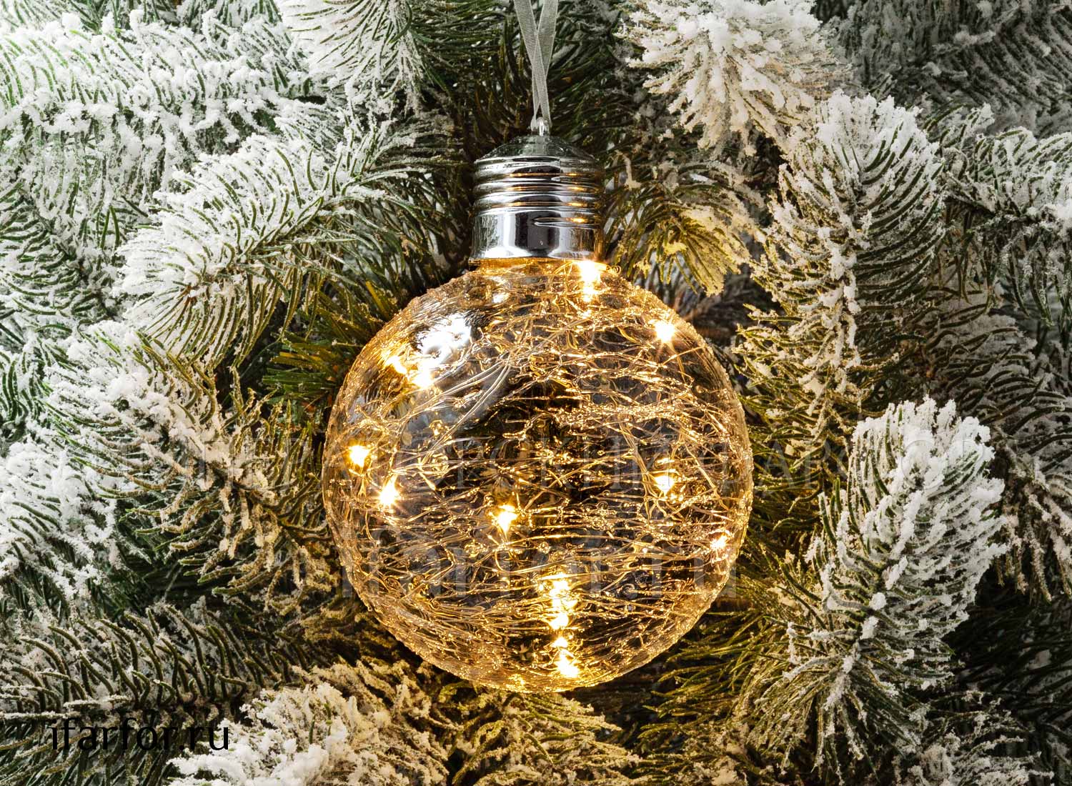 Елочная игрушка «Светящийся шар 6LED» Форма: Светящийся шар 6LED. Стекло. 100 x 130 мм.
