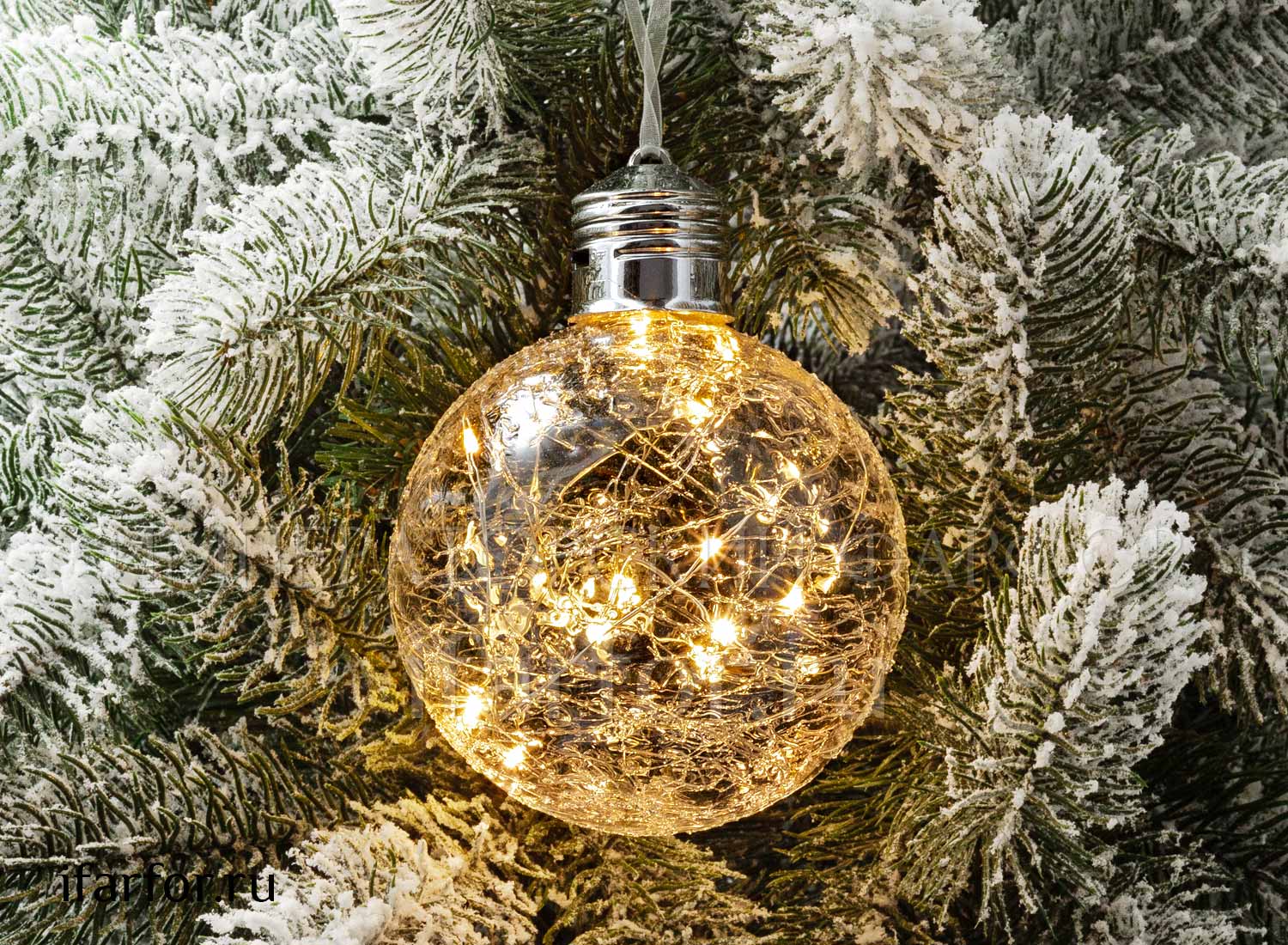 Елочная игрушка «Светящийся шар 6LED» Форма: Светящийся шар 6LED. Стекло. 100 x 130 мм.