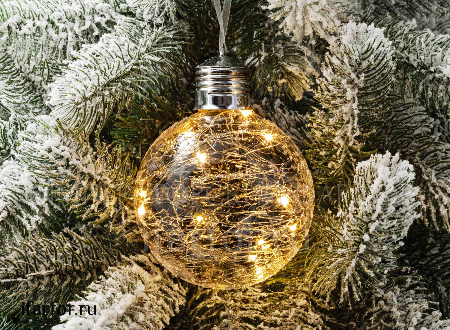 Елочная игрушка «Светящийся шар 6LED» Форма: Светящийся шар 6LED. Стекло. 100 x 130 мм.