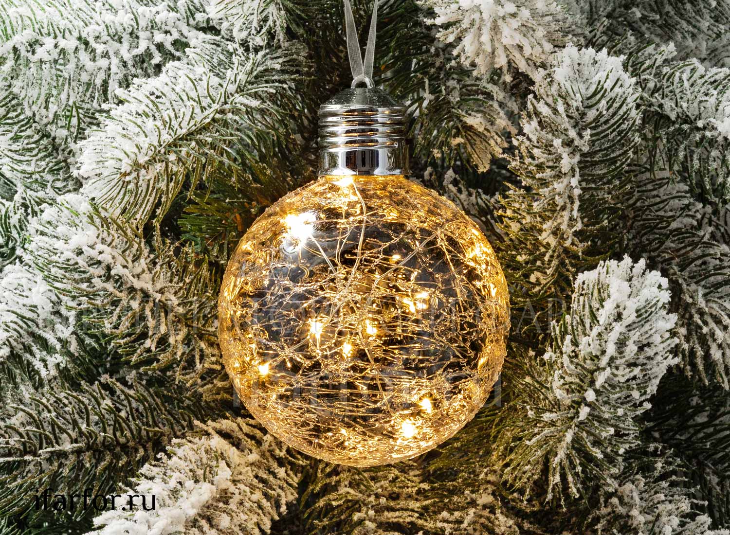 Елочная игрушка «Светящийся шар 6LED» Форма: Светящийся шар 6LED. Стекло. 100 x 130 мм.