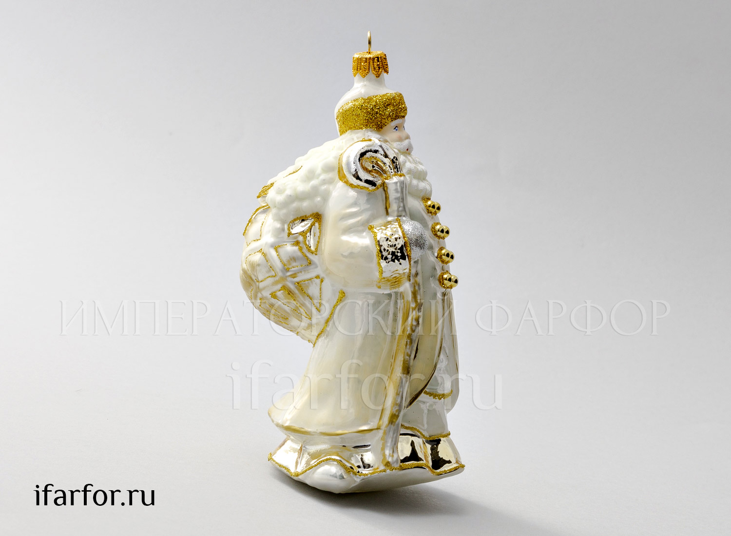 Елочная игрушка «Дед Мороз с корзиной винограда» Стекло. 170 мм.