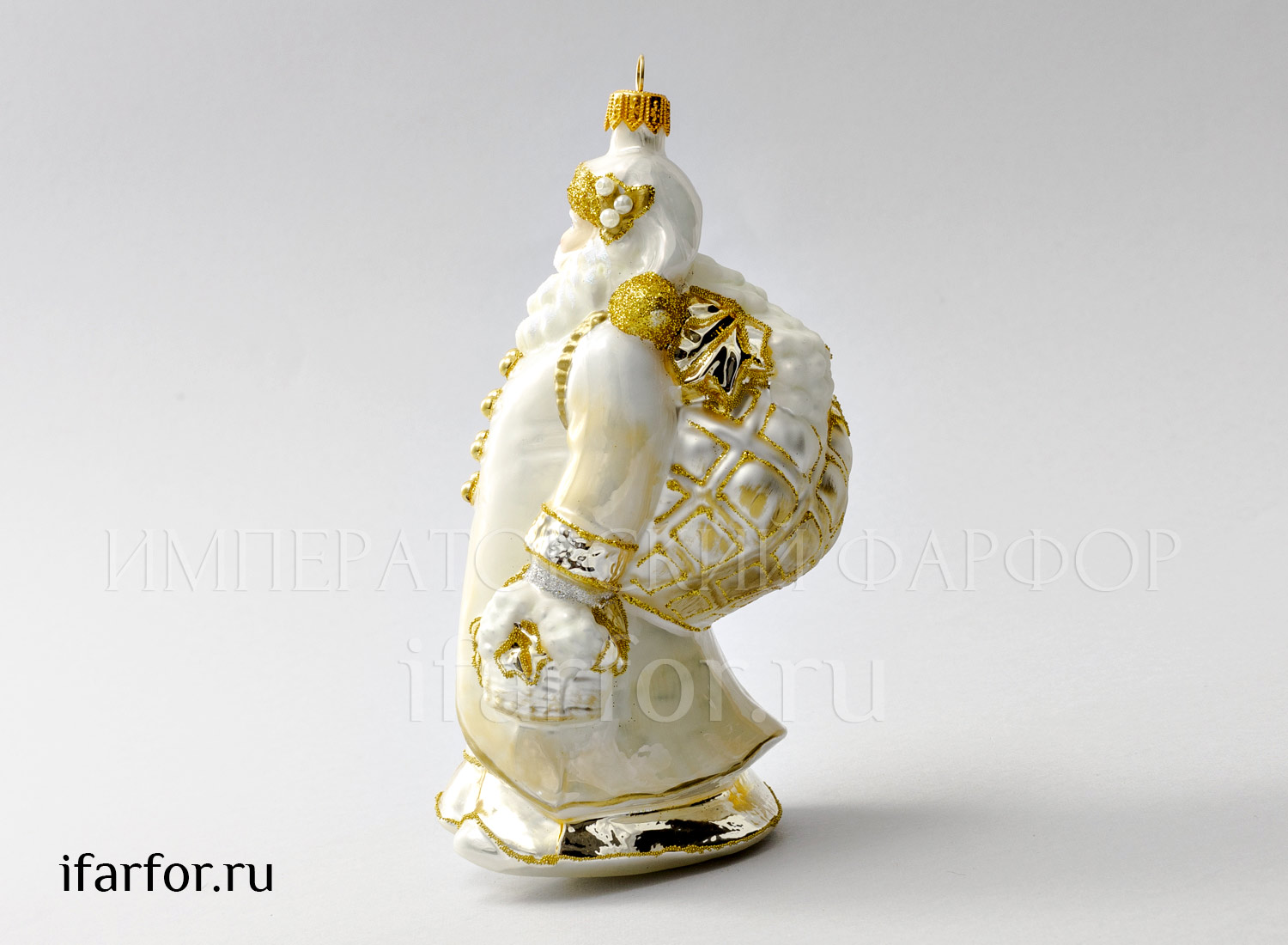 Елочная игрушка «Дед Мороз с корзиной винограда» Стекло. 170 мм.