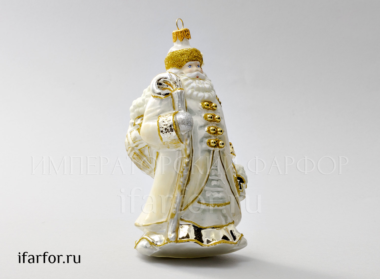 Елочная игрушка «Дед Мороз с корзиной винограда» Стекло. 170 мм.