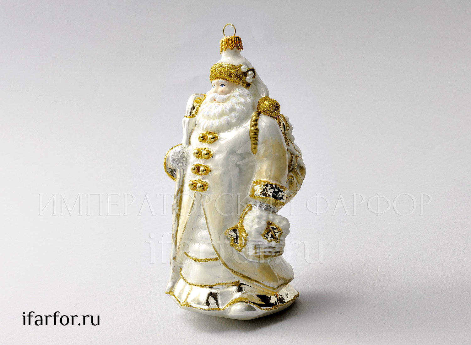Елочная игрушка «Дед Мороз с корзиной винограда» Стекло. 170 мм.