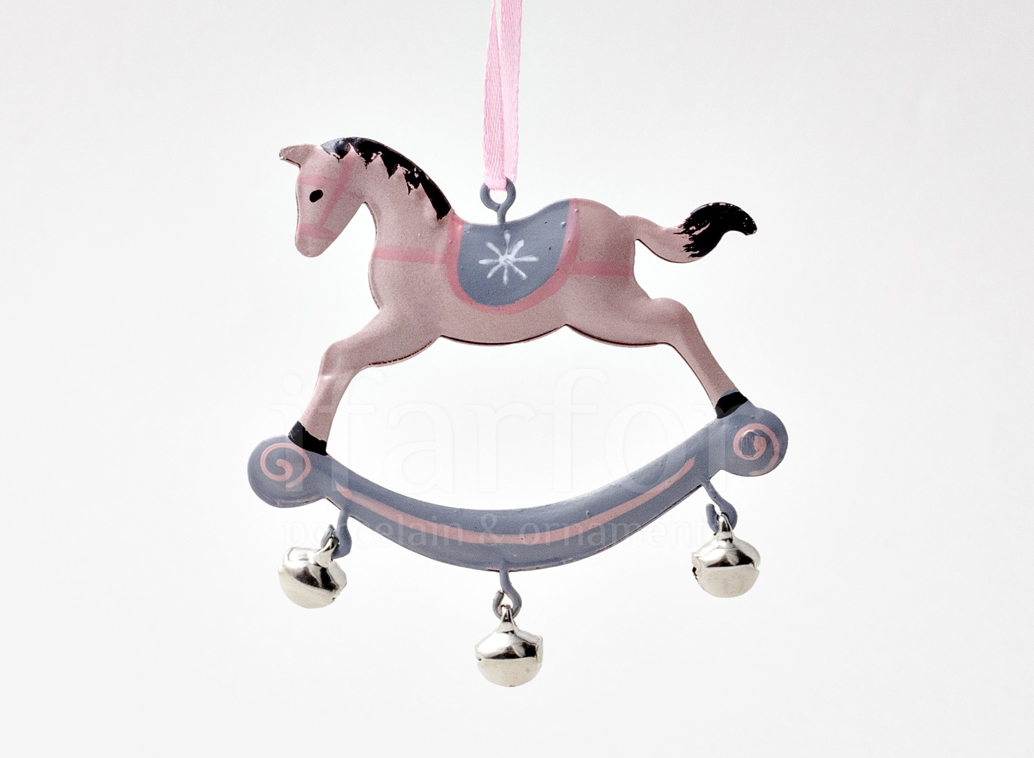 Елочная игрушка «Лошадка-качалка с колокольчиками (снежинка)»