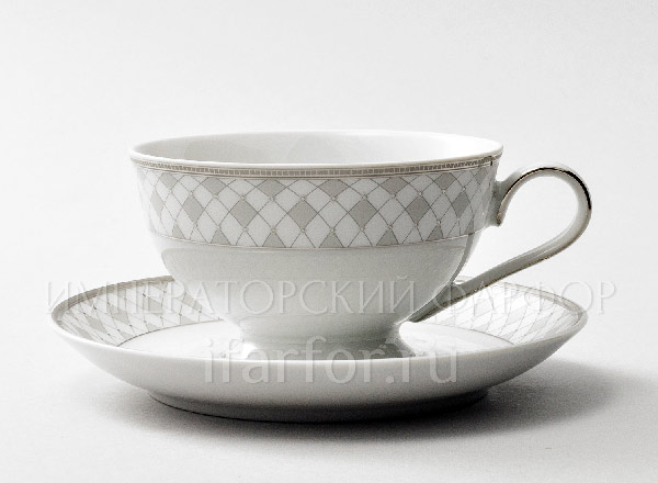 Cup and saucer tea Gray mesh Platinum Repast