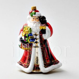 Елочная игрушка в подарочной коробке Дед Мороз с барабаном и игрушками 132 x 180 мм.