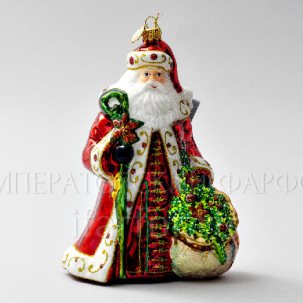 Елочная игрушка в подарочной коробке 210х130мм Дед Мороз с мешком и венком 127 x 180 мм.