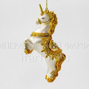 Елочная игрушка Единорог с золотом 145 мм.