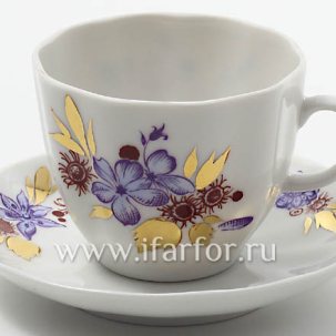 Чашка с блюдцем кофейная Золотистые листья 1/2 Тюльпан 140 мл.
