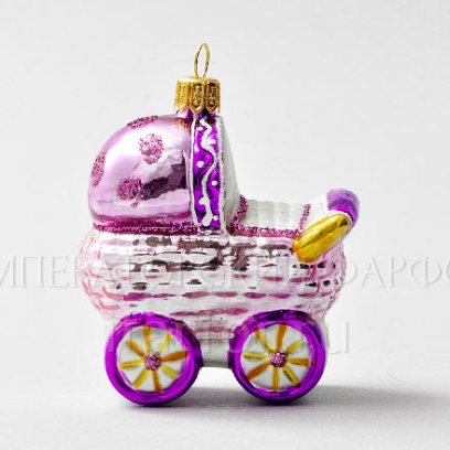 Елочная игрушка Детская коляска розовая высокая