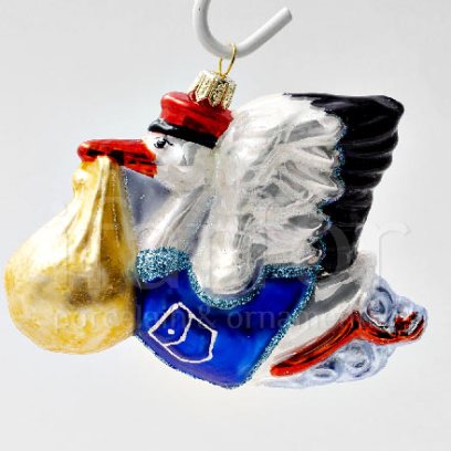 Елочная игрушка в подарочной коробке Аист с младенцем