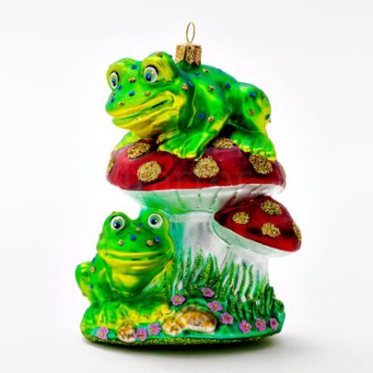 Елочная игрушка Грибы с лягушками