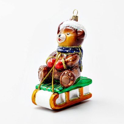 Елочная игрушка Мишка Тедди на санках