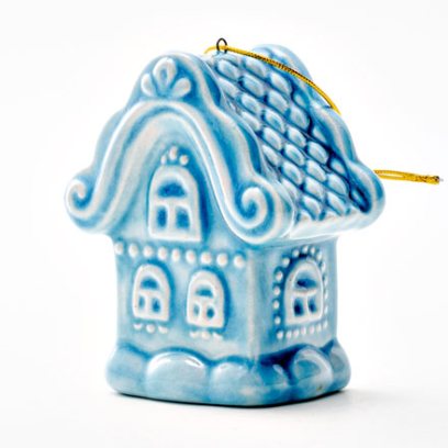 Елочная игрушка Домик бирюза
