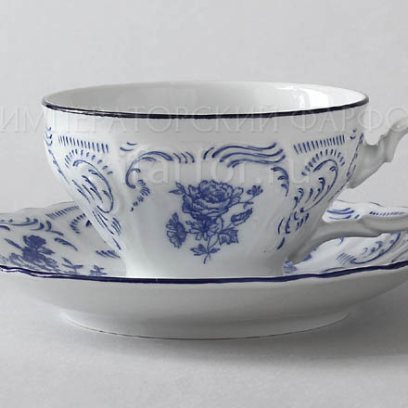 Чашка с блюдцем чайная Бернадотт Синие розы 1/2 Бернадотт