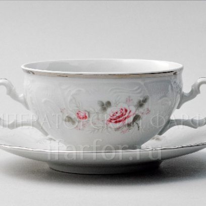 Чашка с блюдцем бульонная Бернадотт Серая роза платина Бернадотт