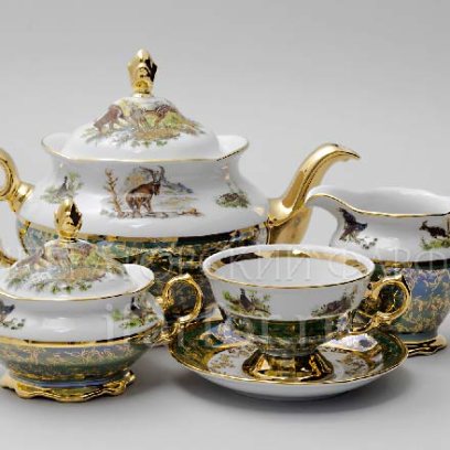 Сервиз чайный второй сорт «Охота Зеленая» 6/17 Форма: STERNE PORCELAN. Фарфор. 155 x 300 x 220 мм.