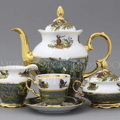Сервиз кофейный Охота Зеленая 6/17 STERNE PORCELAN