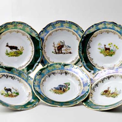 Набор тарелок глубоких Охота Зеленая 6/6 Мария-Тереза