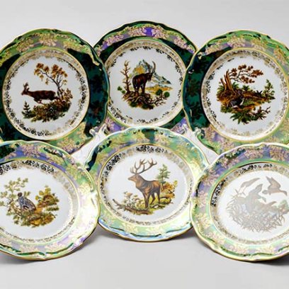 Набор тарелок столовый Охота Зеленая 6/6 Мария-Тереза