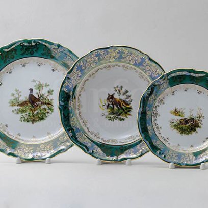 Набор тарелок столовый Охота Зеленая 6/18 Мария-Тереза