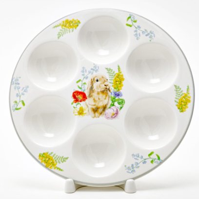 Поднос для яиц Кролик в цветах Круглый лоток на 6 яиц
