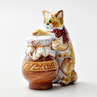 Скульптура «Кошка с крынкой» Форма: Кошка с крынкой. Майолика. 110 x 70 x 140 мм.