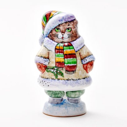 Скульптура «Котик в шубке» Форма: Котик в шубке. Майолика. 63 x 56 x 112 мм.