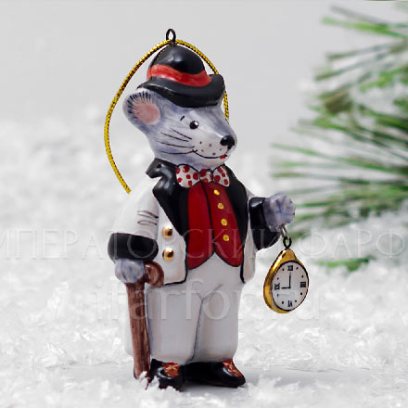 Елочная игрушка Мышь с часами