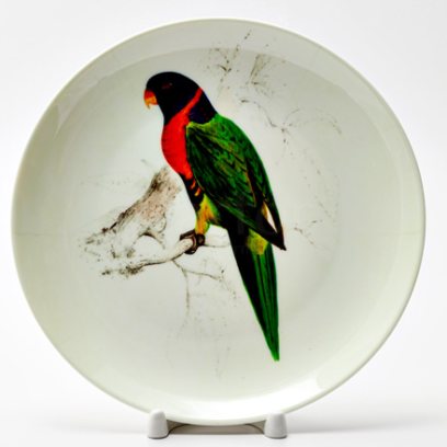 Декоративная тарелка Попугай Лорикет зелено-красный