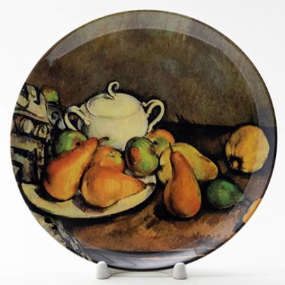 Декоративная тарелка Натюрморт. Сахарница, груши и скатерть